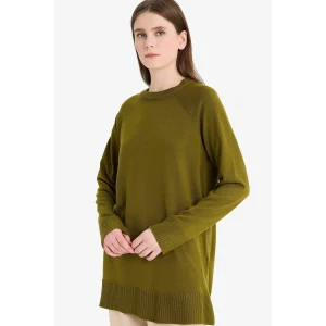 Defacto C4474AXKH463 Haki Regular Fit Bisiklet Yaka Basic Düz Triko Kazak Tunik