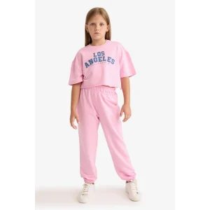 Defacto E6414A8PN649 Pembe Kız Çocuk 2li Takım Baskılı Kısa Kollu Tişört Beli Lastikli Eşofman Altı