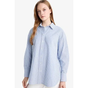 Defacto D4772AXBE409 Mavi Relax Fit Oxford Çizgili Uzun Kollu Gömlek Tunik