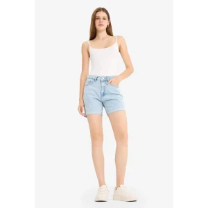 Defacto E0934AXNM39 Mavi Boyfriend Yüksek Bel Duble Paça Jean Şort