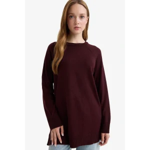 Defacto C4474AXBR174 Bordo Regular Fit Bisiklet Yaka Basic Düz Triko Kazak Tunik