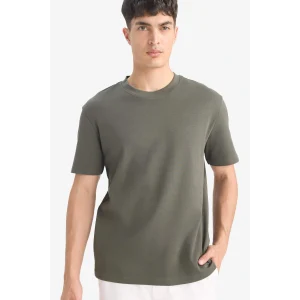 Defacto E7961AXKH444 Haki %100 Pamuk Regular Fit Bisiklet Yaka Basic Düz Kısa Kollu Tişört