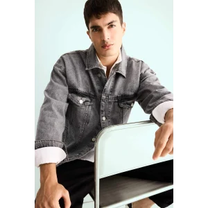 Defacto F4736AXNM18 Gri Oversize Geniş Kalıp Düğmeli Denim Ceket
