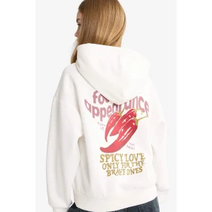 Defacto G3878AXWT47 Beyaz Oversize Geniş Kalıp Kapüşonlu Sırt Baskılı Sweatshirt