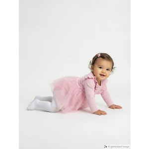 LCW baby Pembe Bisiklet Yaka Tütülü Kız Bebek Elbise