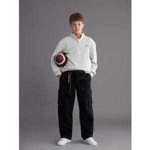 LCW Kids Siyah Loose Fit Erkek Çocuk Kargo Jean Pantolon