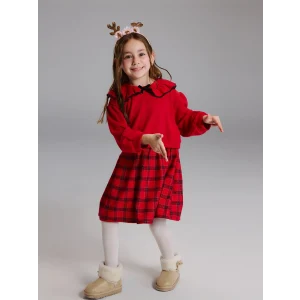 LCW Kids Kırmızı Ekose Desenli Kız Çocuk Elbise