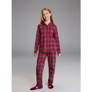 LCW Kids Kırmızı Ekose Desenli Kız Çocuk Pijama Takımı