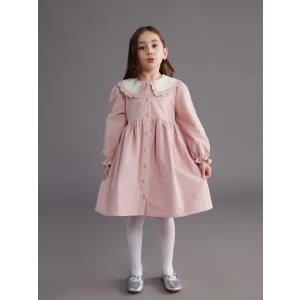 LCW Kids Pembe Bebe Yaka Kız Çocuk Kadife Elbise