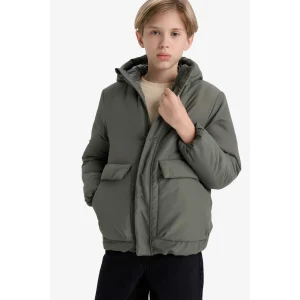 Defacto E7386A8KH450 Haki Erkek Çocuk Su İtici Kapüşonlu Fermuarlı Şişme Mont