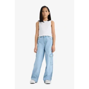 Defacto E5879A8NM39 Mavi Kız Çocuk Wide Leg Kargo Geniş Paça Jean Pantolon