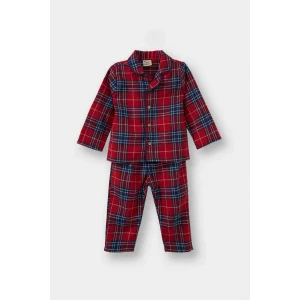 Defacto G4983A5RD79 Kırmızı Erkek Bebek Pijama Dokuma Kareli Uzun Kollu Flanel Üst Uzun Alt