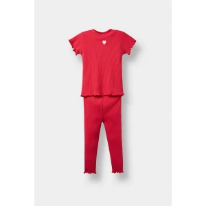 Defacto F3522A5RD70 Kırmızı Kız Bebek 2li Takım Kalpli Fitilli Kaşkorse Kısa Kollu Tişört Tayt