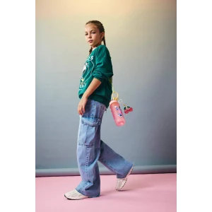 Defacto E5878A8NM39 Mavi Kız Çocuk Wide Leg Kargo Geniş Paça Jean Pantolon