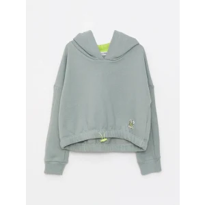 LCW Kids Yeşil Kapüşonlu Baskılı Uzun Kollu Kız Çocuk Sweatshirt