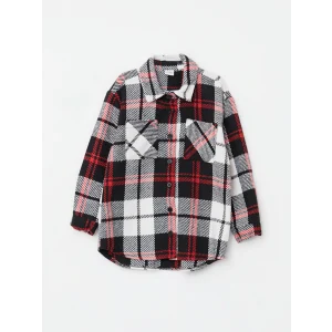 LCW Kids Siyah Ekose Uzun Kollu Kız Çocuk Gömlek Ceket