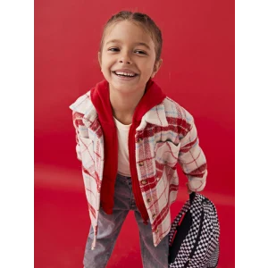 LCW Kids Kırmızı Ekose Uzun Kollu Kız Çocuk Gömlek Ceket