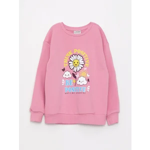 LCW Kids Pembe Bisiklet Yaka Baskılı Uzun Kollu Kız Çocuk Sweatshirt