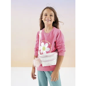 LCW Kids Pembe Bisiklet Yaka Baskılı Uzun Kollu Kız Çocuk Sweatshirt