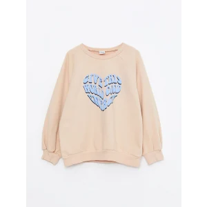 LCW Kids Pembe Bisiklet Yaka Baskılı Uzun Kollu Kız Çocuk Sweatshirt