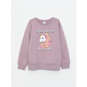 LCW Kids Lila Bisiklet Yaka Baskılı Uzun Kollu Kız Çocuk Sweatshirt