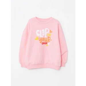 LCW Kids Pembe Bisiklet Yaka Baskılı Uzun Kollu Kız Çocuk Sweatshirt