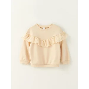 LCW baby Bej Bisiklet Yaka Uzun Kollu Basic Kız Bebek Sweatshirt