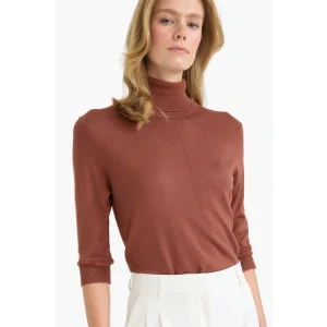 Defacto U8280AZBN214 Kahve Regular Fit Balıkçı Yaka Yarım Kol Basic Düz Triko Kazak