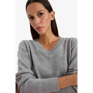 Defacto C4024AXGR456 Gri Relax Fit V Yaka Triko Kazak