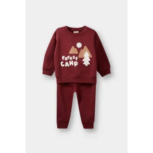 Defacto E9279A5BR281 Bordo Erkek Bebek 2li Takım Baskılı Sweatshirt Eşofman Altı