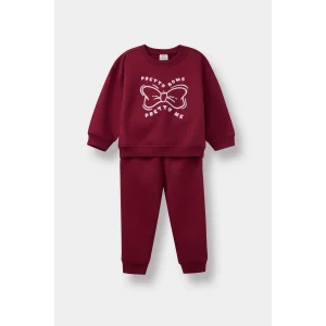 Defacto F0543A5BR285 Bordo Kız Bebek 2li Takım Baskılı İçi Yumuşak Tüylü Sweatshirt Eşofman Altı