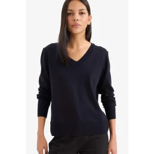 Defacto C4024AXNV146 Lacivert Relax Fit V Yaka Triko Kazak