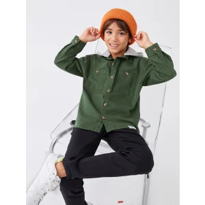 LCW Kids Yeşil Rahat Kalıp Kapüşonlu Gabardin Erkek Çocuk Gömlek