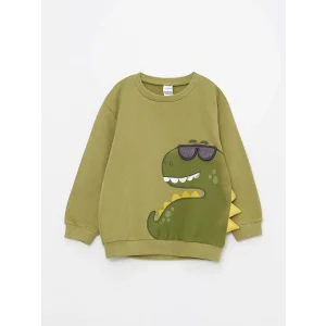 LCW baby Yeşil Bisiklet Yaka Uzun Kollu Baskılı Erkek Bebek Sweatshirt