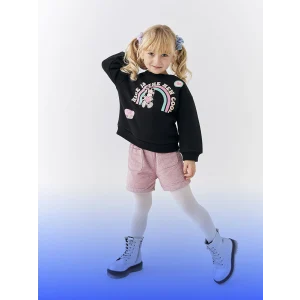 LCW baby Siyah Bisiklet Yaka Uzun Kollu Nostaljik Maymun Baskılı Kız Bebek Sweatshirt