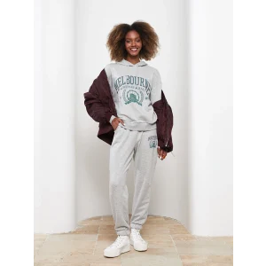 LCW Vision Gri Kapüşonlu Baskılı Uzun Kollu Kadın Sweatshirt