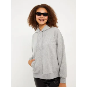 LCW Vision Gri Kapüşonlu Düz Uzun Kollu Kadın Sweatshirt