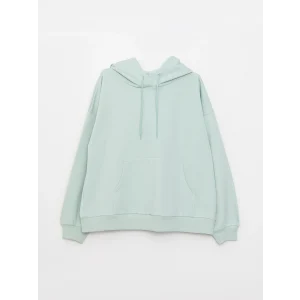 LCW Vision Yeşil Kapüşonlu Düz Uzun Kollu Kadın Sweatshirt