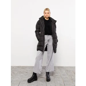 XSIDE Siyah Kadın Kapüşonlu Düz Şişme Mont