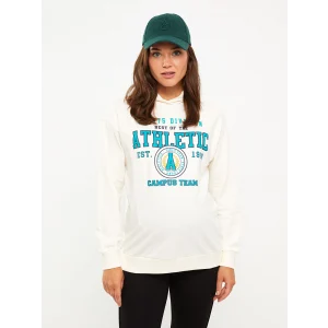 LCWAIKIKI Maternity Ekru Baskılı Uzun Kollu Oversize Hamile Hoodie