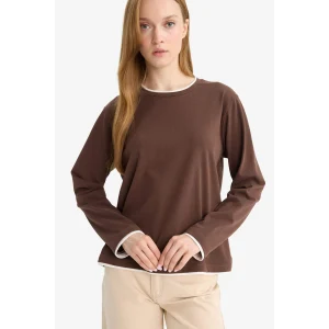 Defacto F9451AXBN341 Kahve Regular Fit Bisiklet Yaka Uzun Kollu Tişört Tunik