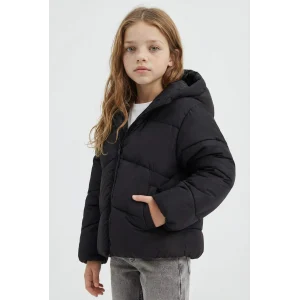 Defacto C5389A8BK27 Siyah Kız Çocuk Su Geçirmez Kapüşonlu Fermuarlı Şişme Mont