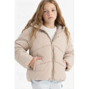 Defacto C5389A8ER37 Ekru Kız Çocuk Su Geçirmez Kapüşonlu Fermuarlı Şişme Mont