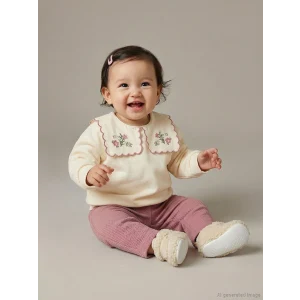 LCW baby Ekru Bebe Yaka Kız Bebek Bluz ve Pantolon