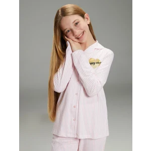 LCW Kids Beyaz Gömlek Yaka Kız Çocuk Pijama Takımı