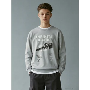 LCW Kids Gri Bisiklet Yaka Erkek Çocuk Tişört