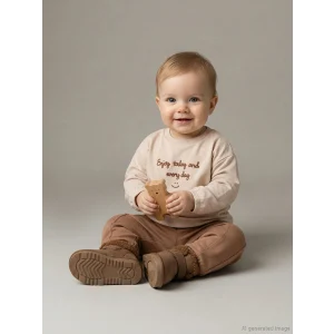 LCW baby Bej Bisiklet Yaka Erkek Bebek Sweatshirt ve Eşofman Alt