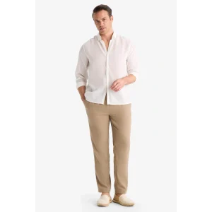 Defacto E4790AXBN295 Kahve Relax Fit Kısa Paça Keten Görünümlü Beli Bağcıklı Lastikli Cepli Pantolon