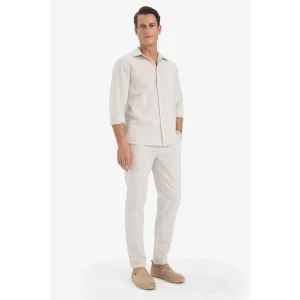 Defacto D2671AXBG672 Bej %100 Pamuk Slim Fit Beli Lastikli Keten Görünümlü Cepli Düz Paça Jogger Pantolon