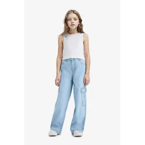 Defacto E5879A8NM39 Mavi Kız Çocuk Wide Leg Kargo Geniş Paça Jean Pantolon